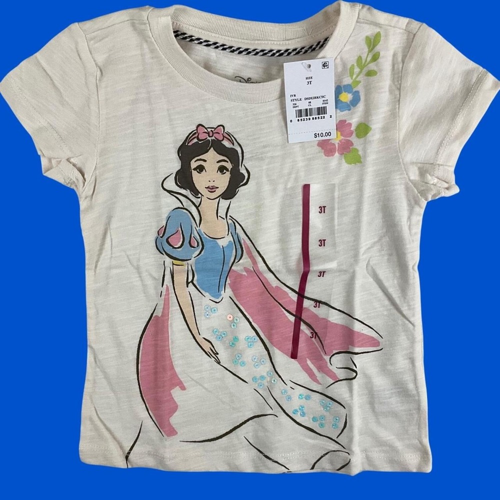 Disney Princess Snow White Ivory Sequin Graphic Tee Shirt Kids 3T DSDI2BKCSC